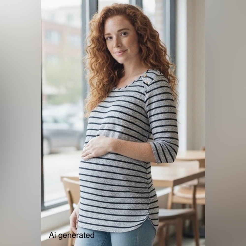 Siren Lily Maternity Lightweight Sweater Size XL Striped 3/4 Sleeve Ruched Sides